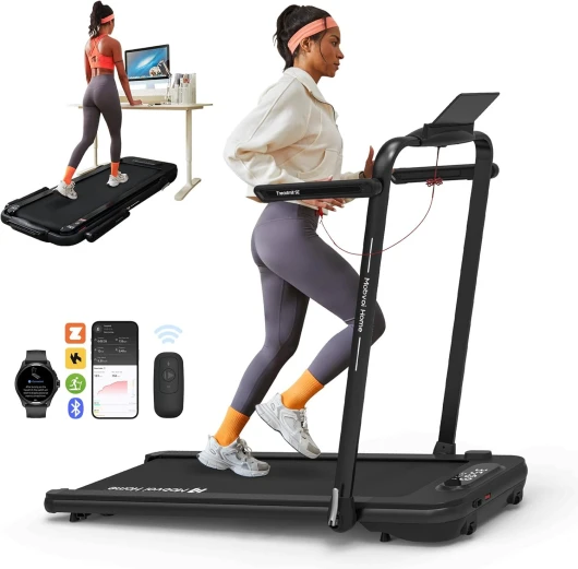 Home SE Tapis de course, Pliable 3 en 1 Tapis de marche électrique, 2,5 CV, compact et portable sous le bureau,12 km/h, télécommande, écran LED, peu encombrant, pour le bureau à domicile,120 kg Noir