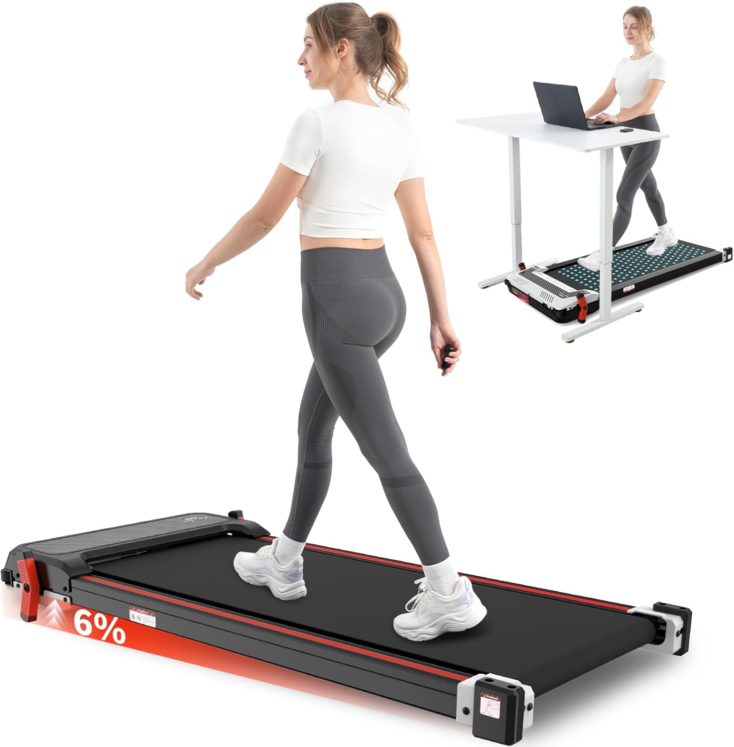 Tapis de Course avec Fonction de Soulagement des Pieds – Pliable, Inclinaison et Télécommande, idéal pour Le Bureau et la Maison - Moteur Silencieux, 1-6 km/h, Poids Max 120 kg