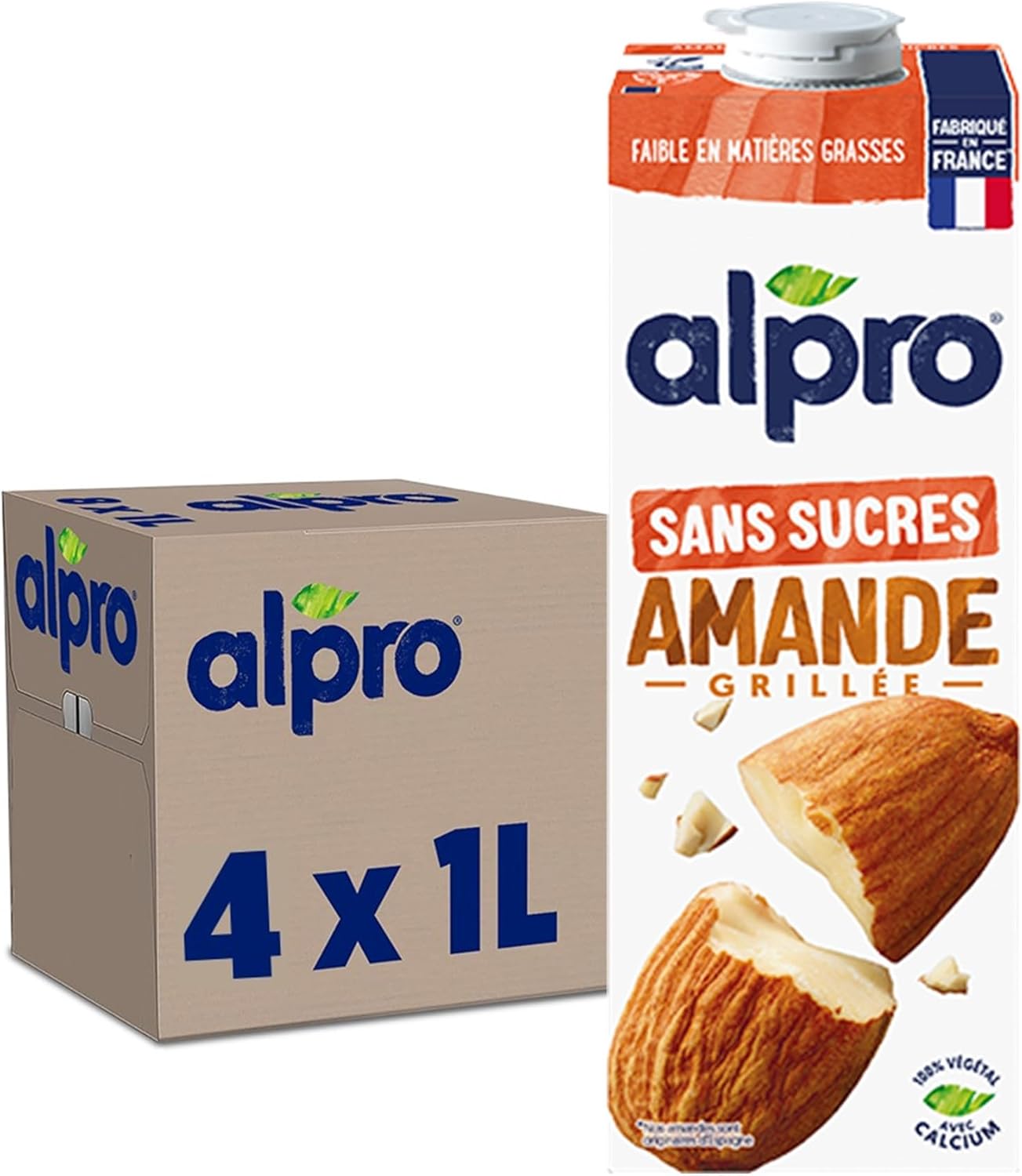 Boisson Végétale - Lait d'Amande Grillée Sans Sucres - 1L - Lot de 4x1L Lait d'amande grillée sans sucre 1 l (Lot de 4)