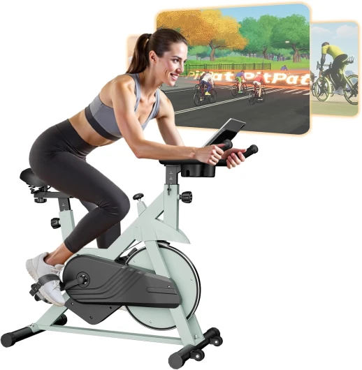 CopantVélo Stationnaire pour La Maison avec Écran LCD et Application，Vélo d'Exercice d'Intérieur avec Résistance Magnétique Réglable，Capacité de Poids de 136 kg Gris Taupe