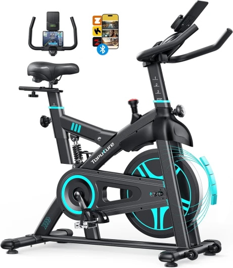 Vélos D'appartement, Velo D appartement Connecté APP, Vélo d'intérieur avec silencieux, Vélo d'Exercice Résistance Magnétique 100 Niveau, Absorption des chocs, LCD Ergomètre, Capacité 160KG