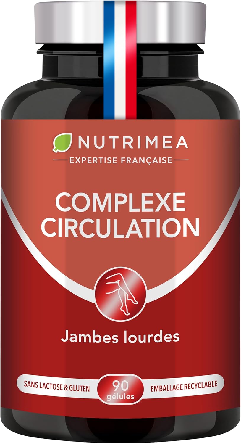 Circulation Sanguine Jambes - Drainage Lymphatique - Vigne Rouge, Marron d’Inde et Hamamelis - Contre Jambes Lourdes - 100% Naturel - 90 Gélules Vegan - Nutrimea - Fabriqué en France