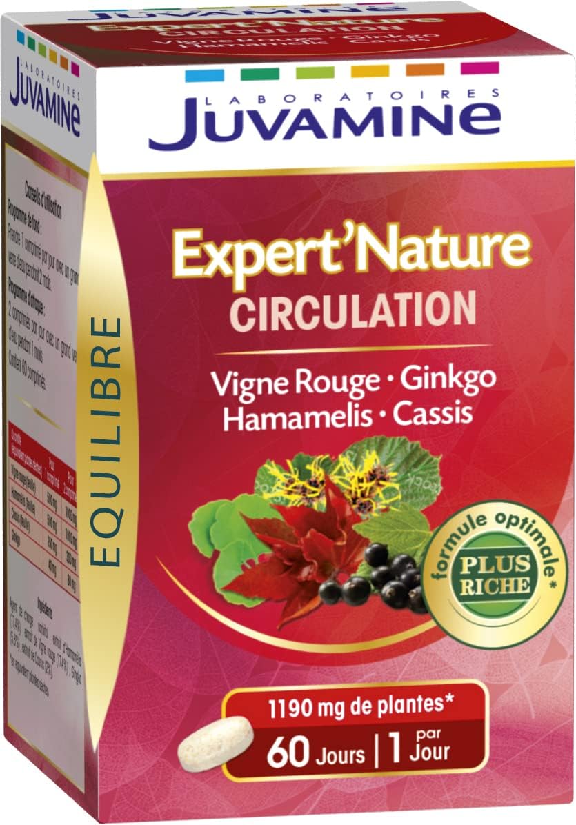 Expert'Nature Circulation Vigne Rouge Gingko Hamamélis Cassis 60 Comprimés