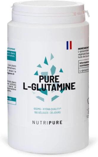 L-Glutamine Kyowa® Végétale 100% Pure - Complément Alimentaire L-Glutamine en Gélules - Acide Aminé - Musculation & Fitness - 180 Gélules - Cure 1 Mois- Made in France 180 unité (Lot de 1)