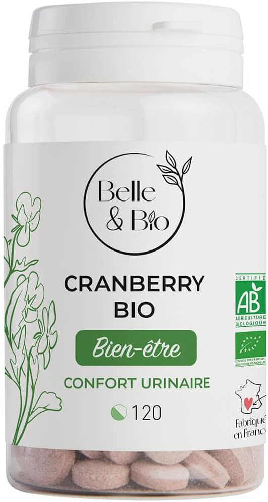 CONFORT FÉMININ & INFECTION URINAIRE - Cranberry Bio certifié Ecocert - Extrait de canneberge - 120 comprimés - Cure 1 à 2 mois - Complément Alimentaire BELLE&BIO - Fabriqué en France Rose 1 unité (Lot de 120)