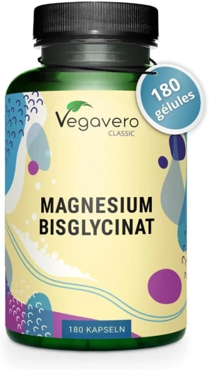 Magnesium Bisglycinate 300 mg - 180 Gélules - Dosage Elevé + Haute Biodisponibilité - Anti Fatigue + Stress + Sommeil - Vegan & Sans Additifs - Vegavero®