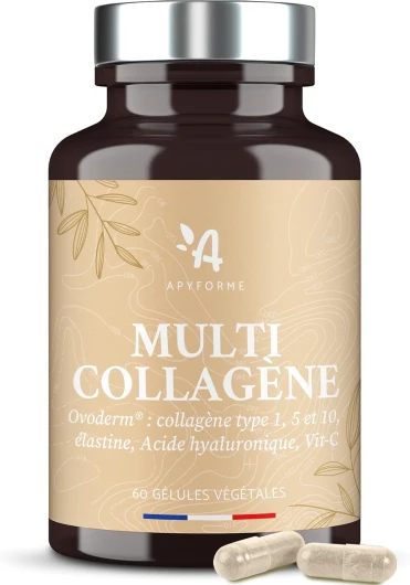 Collagène Breveté + Acide Hyaluronique - 3 Brevets et 16 Études Cliniques - 2 Mois de Cure - 60 Gél - Fabriqué en France par Apyforme Multi Collagène