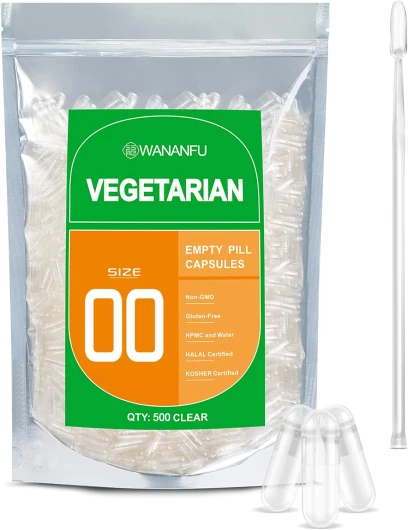 Gélules vides végétales taille 00 (500 unités) avec micro cuillère avec tasseur de poudres, compatibles avec la machine de remplissage de capsules 00 500 unité (Lot de 1)