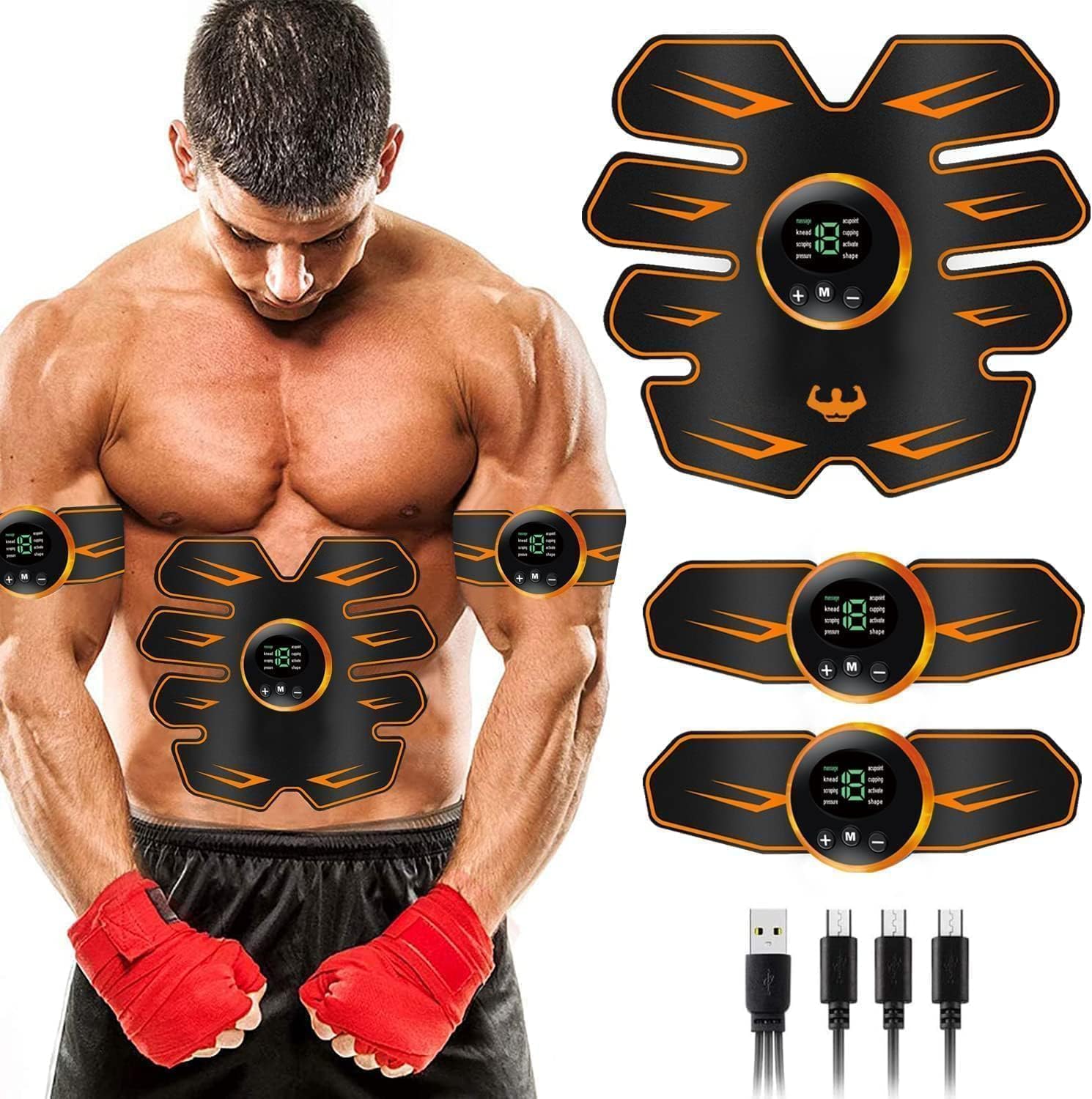 WARDBES Electrostimulateur Musculaire, Ceinture Abdominale Electrostimulation,Rechargeable par USB, Ceinture Musculation Electrostimulation pour Abdos/Bras/Jambes/Fesses,Homme Femme