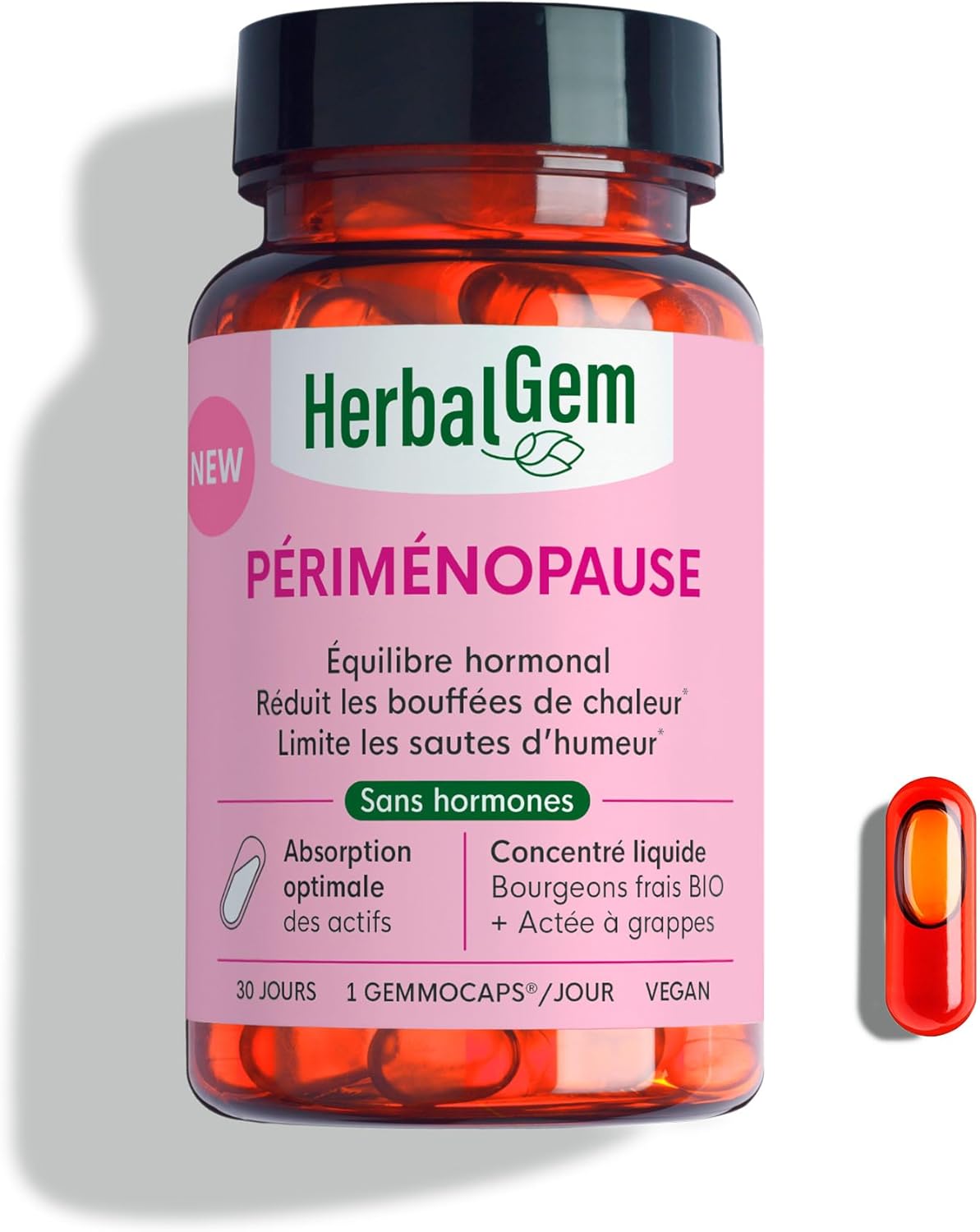 GEMMOCAPS Perimenopause - Complément Sans Hormones - Contrôle les Bouffées de Chaleur Et Réduit Les Sauts D'Humeur - 30 Capsules Capsules Perimenopause