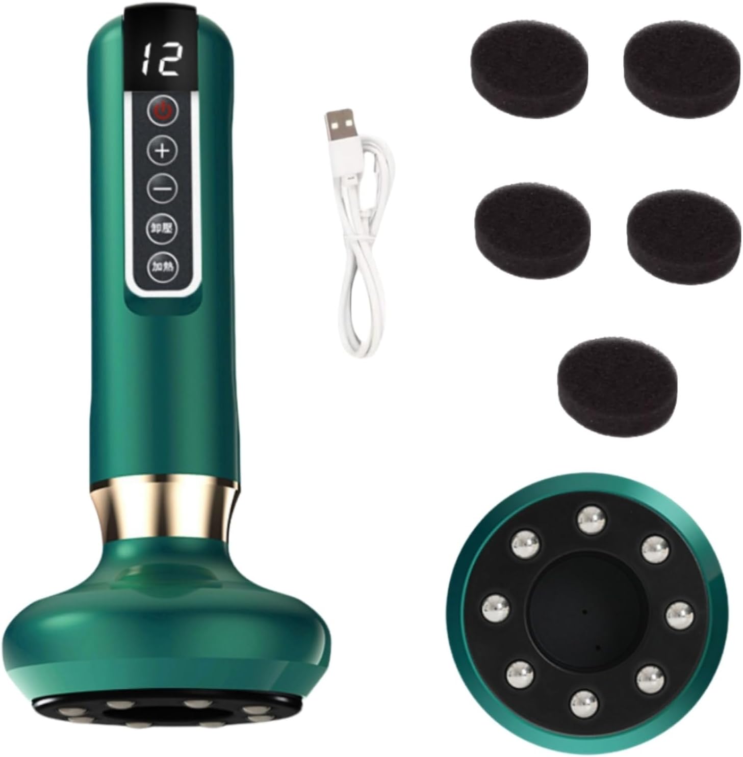 Serenya Masseur Anti-Cellulite Électrique 12 Niveaux, Ventouse, Chauffage Pour Cuisses/Fessiers, USB-C Portable (Vert)