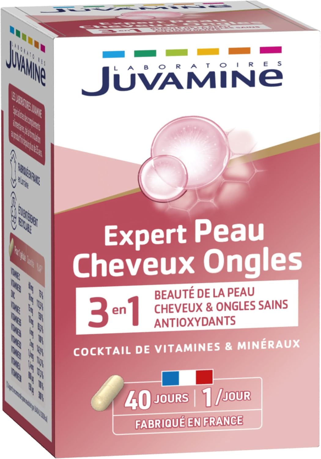 Peau Cheveux Ongles - Beauté et Antioxydant - 10 Actifs Beauté - A base de Zinc et Vitamines A, C, E, B1, B2, B3, B5, B6 et B8 - Programme de 40 Jours Unique