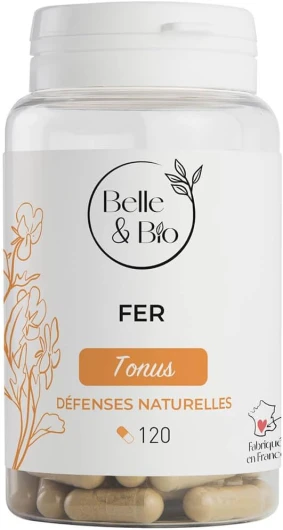 TONUS & ANTI-FATIGUE - Fer - 120 gélules - Cure 1 mois - Complément Alimentaire BELLE&BIO - Fabriqué en France