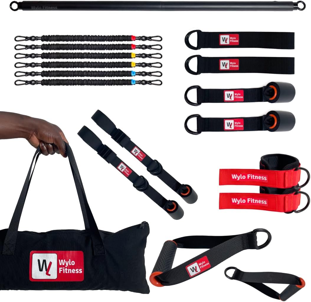 Pack de Musculation Élastiques + Sangles de Suspension - 6 élastiques (5 à 70kg) - 10 Accessoires (Barre, poignées, Sangles de Cheville, ancrages de Porte et de Pieds, Sac de Transport) (70 kg)