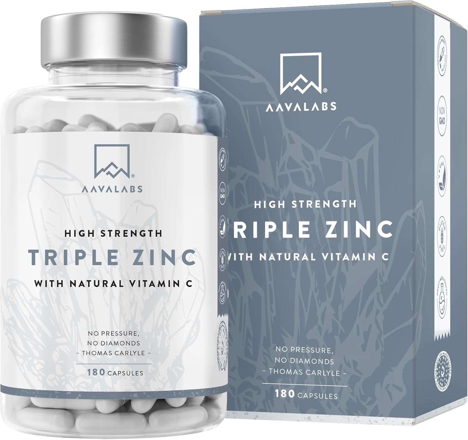 Zinc 25mg + Vitamine C - Triple Zinc Complement Alimentaire Haute Puissance Formule à Spectre Complet Vitamine C Zinc 3 Formes: Zinc Picolinate, Zinc Bisglycinate + Monomethionine - 180 Capsules