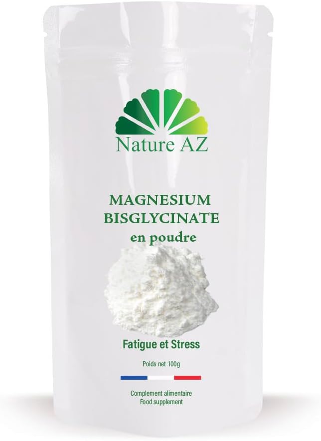 Magnésium Bisglycinate Poudre Pure – Hautement assimilable – Sans Vitamine B6 – Sans Additifs – Idéal Sportifs et Fatigue – 100g - Nature AZ 100 g (Lot de 1)