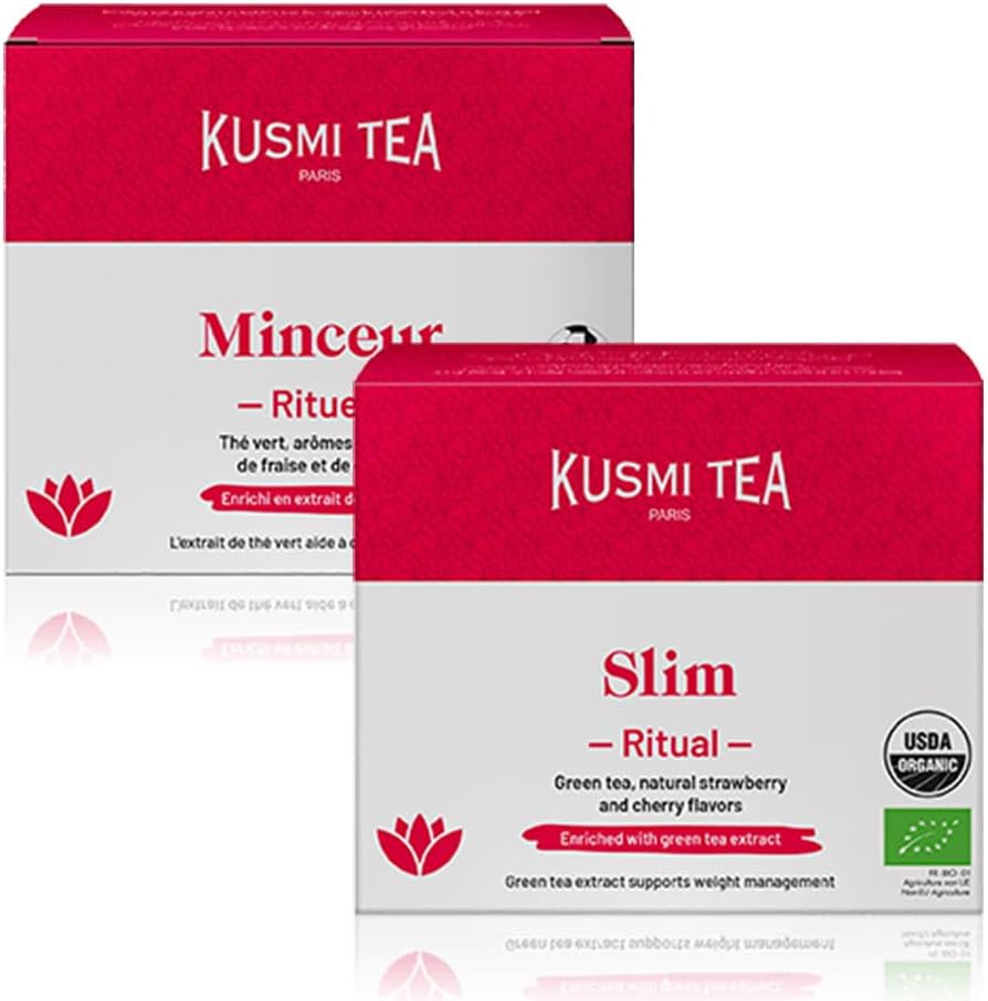 Rituel Minceur Bio - Lot de 2 boîtes - Thé Minceur - Enrichi en Extrait de Thé Vert - Facilite la Perte de Poids - Fraise et Cerises - 2x18 Sachets de Thé Minceur 2x18 Sachets