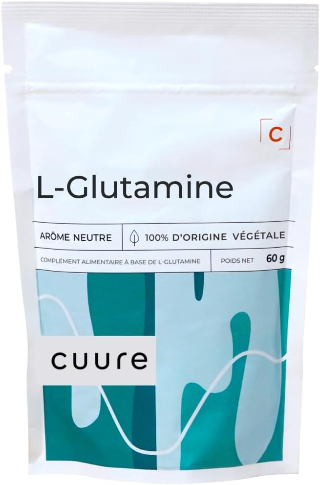 L-Glutamine - CUURE - Acide Aminé en Poudre [60g] - 100% Pure - Récupération Sport - Hautement Biodisponible - 30 Jours - Saveur Neutre - Fabriqué en France