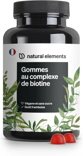 Biotine Sélénium Zinc Gommes - 120 Gummies pour pousse cheveux – 5 000 μg de biotine par dose journalière – goût framboise – végane et sans sucre – Compléments Alimentaires