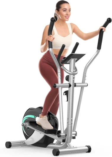 Velo Elliptique de Fitness pour Maison, Vélo Elliptique Ultra Silencieux avec 8 Niveaux de Résistance, Vélo d'appartement avec Écran LCD et Capteurs Cardiaques, Support pour Appareil Mobile Vert