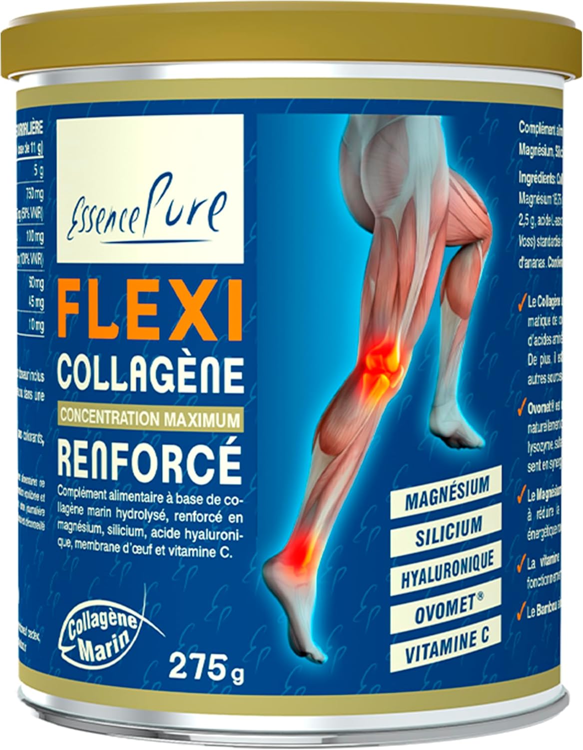 Collagene Marin Poudre 275g - Peptan Collagen Peptides 5000mg Collagene Magnesium, Ovomet et Silicium Organique - Complément Alimentaire Articulation Flexi Essence Pure- Api-Nature