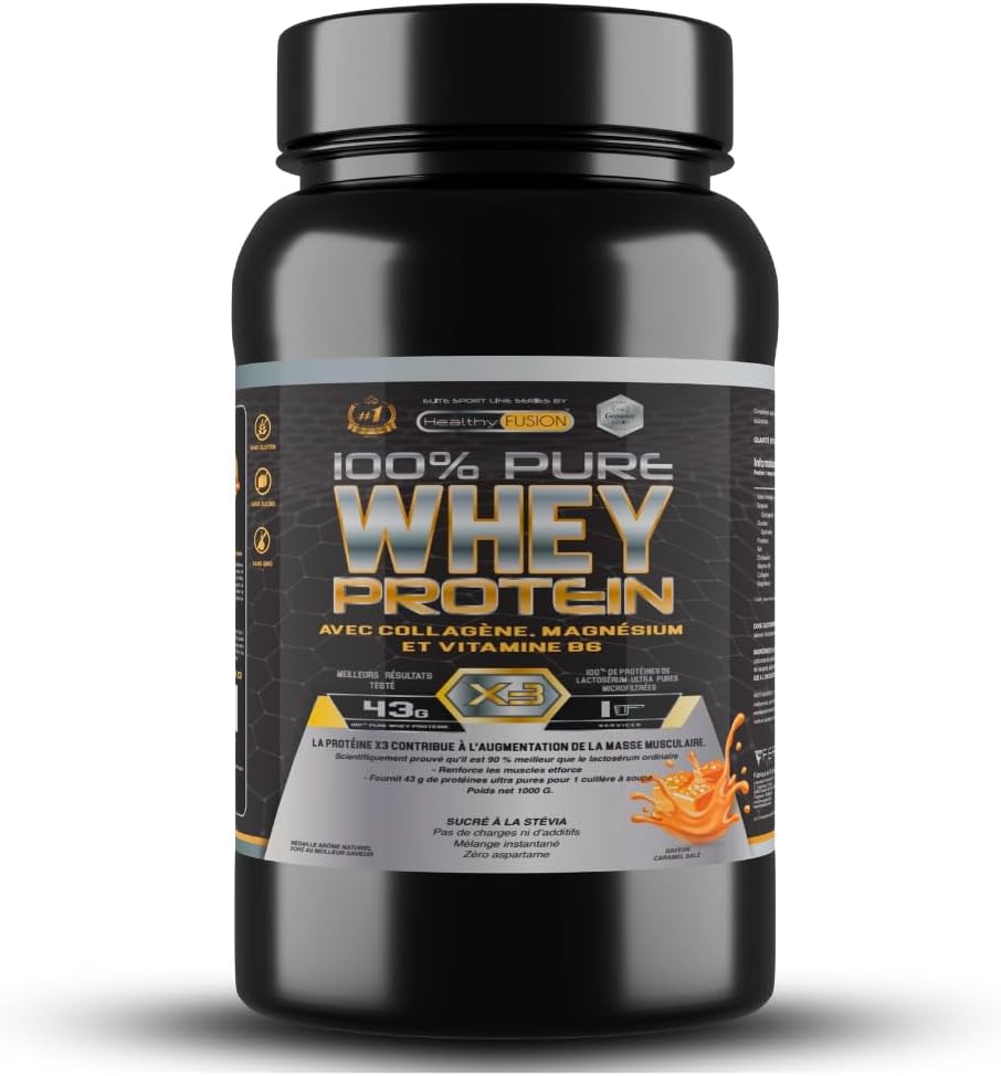 , Whey Protein - Protéine Pure avec Collagène & Magnésium - Tonifie, Augmente la Masse Musculaire & Aide à la Récupération - Saveur Caramel - 1000g Caramel salé