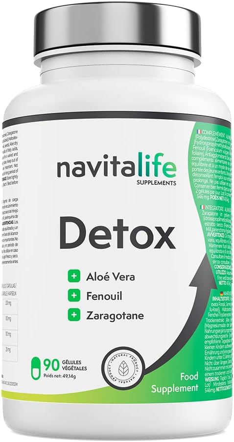 Detox Minceur Puissant et Rapide - Éliminer les Toxines, Perdre du Volume, Nettoyer le Côlon - Aloe Vera Cleansing Detox, 90 Gélules Hautement Biodisponibles, Améliore la Digestion - Navitalife