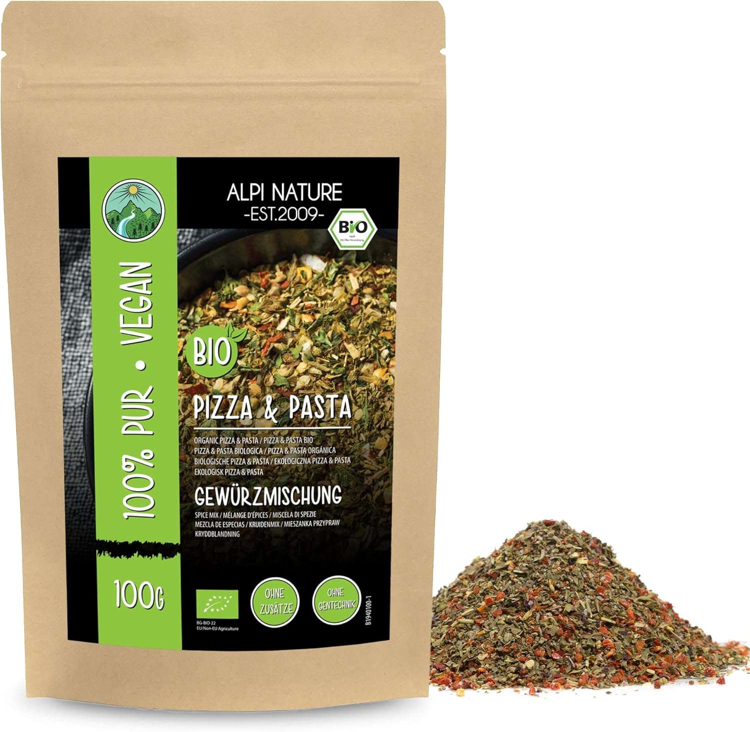 Pizza et Pâtes BIO Mélange d'Épices 100g par Alpi Nature, Assaisonnement pour Pizza et Pâtes, Épices Bio