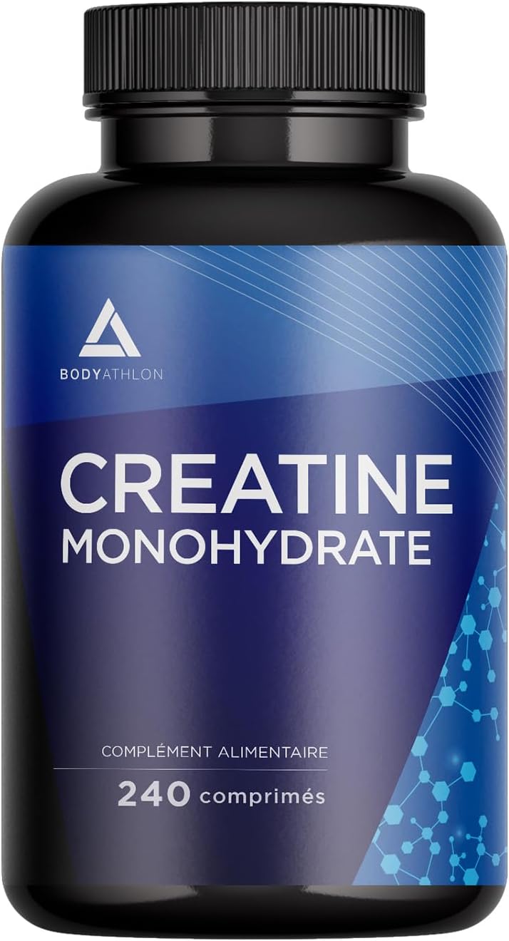 Creatine Monohydrate Vegan 3000mg- 100% Pure Creatine 240comprimés- Créatine Musculation- Complément alimentaire musculation- Creatine Gelule- Améliore les capacités physiques - Bodyathlon Monohydrate 240 unité (Lot de 1)