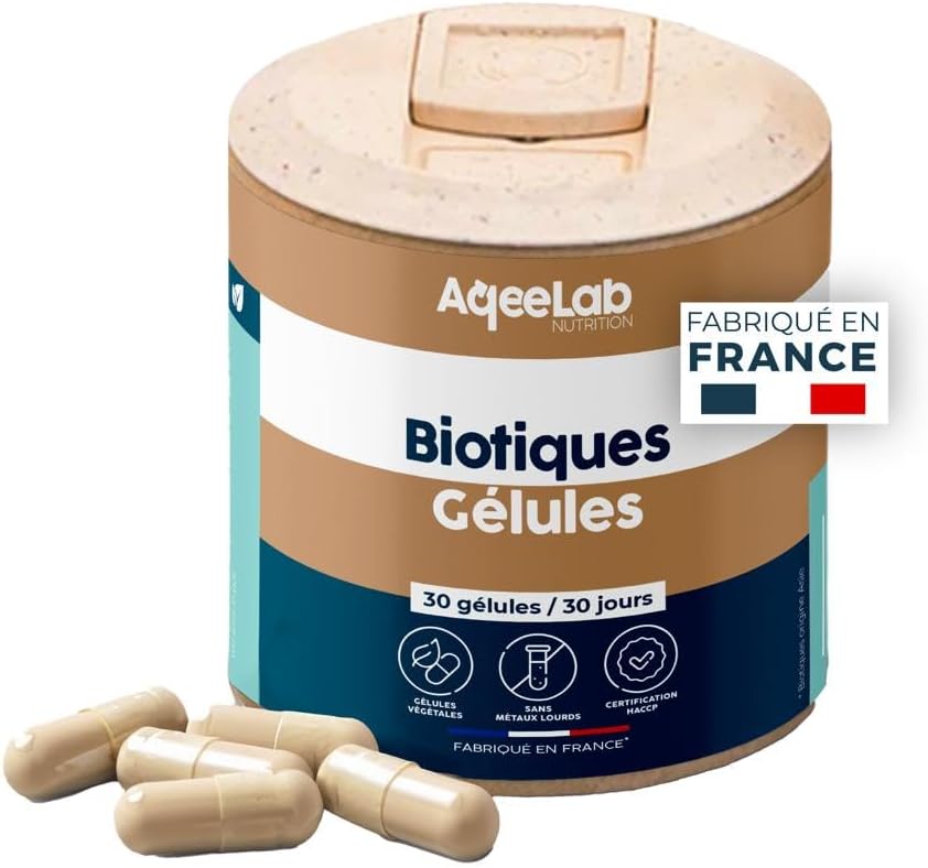 ProBiotiques • Qualité garantie, souche objectivée : HU58® • 30 végécaps • 1 mois • Digestion & Immunité • Testés en labo indépendant • Fabriqués en FR • AqeeLab Nutrition : la marque écoresponsable