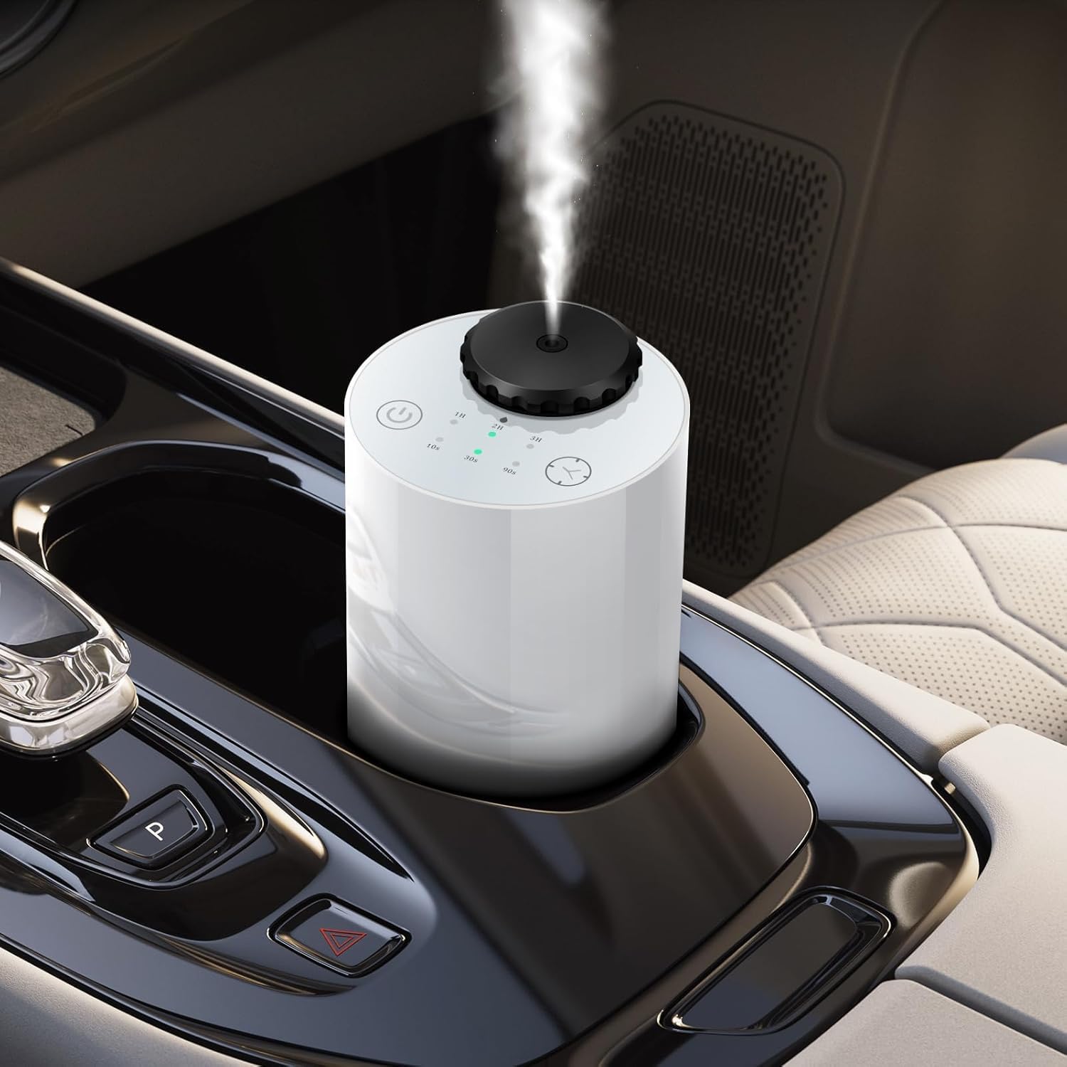 Diffuseur sans Eau, Réglage de pulvérisation 10/30/90 s, Minuterie et diffuseur d'huiles essentielles à Piles, Dure 10 h, pour Voiture, caméra, Bureau Blanc