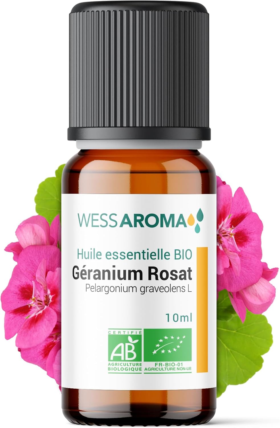 Huile Essentielle BIO de Géranium Rosat 10ML - Certifiée AB - 100% Pure & Naturelle, Chémotypée HEBBD - Pratiques agricoles durables - Analysée et conditionnée en France Géranium Rosat 10 ml (Lot de 1)