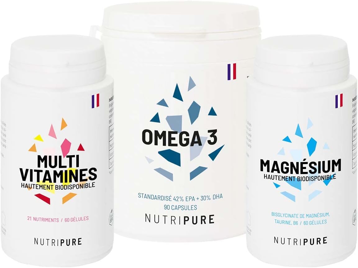 Pack Incontournables - Multivitamines, Magnesium Bisglycinate, Oméga 3 en Gélules - Compléments Alimentaires pour Sportifs - Santé et Bien-Être - 30 Portions - Fabriqué en France