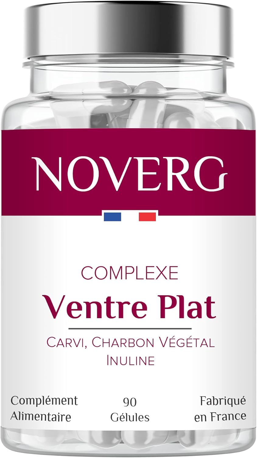 Ventre Plat - Ballonnements, Ventre Gonflé, Flatulences, Gaz - Carvi, Charbon Végétal, Inuline - Vegan - 90 Gélules - Fabriqué en France