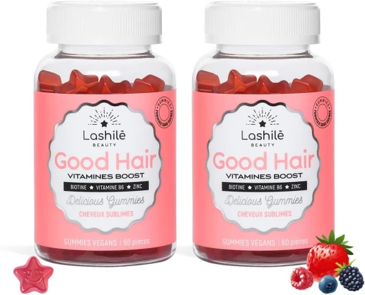 Good Hair Vitamins - Pousse Croissance & Fortification des cheveux - Compléments Alimentaires - Made in France - Biotine, Zinc, Vitamine B8, C, B6 - Cure 2 mois - 120 Gummies 2 unité (Lot de 1)