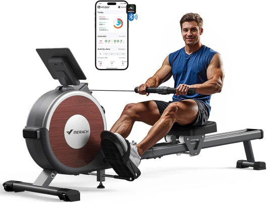 Rameur Musculation D'appartement, 16 Niveaux de Résistance, Rameur Magnétique Silencieux avec APP Exclusive, Rails Doubles Améliorés pour Plus de Stabilité, Assemblage Facile Noir