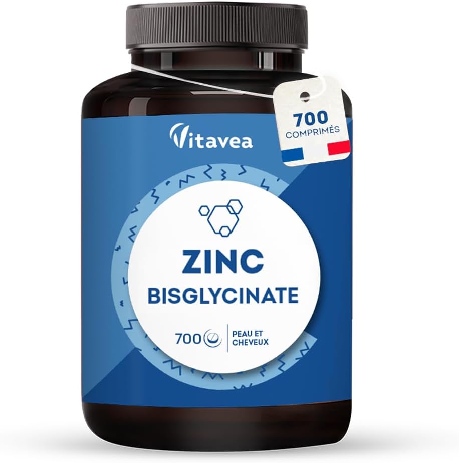 Zinc Bisglycinate - 46 mg dont 15 mg de Zinc Pur - 1 an - Assimilation optimale - Soutient l’Immunité et lutte contre l’acné - Fabriqué en France - Vitavea