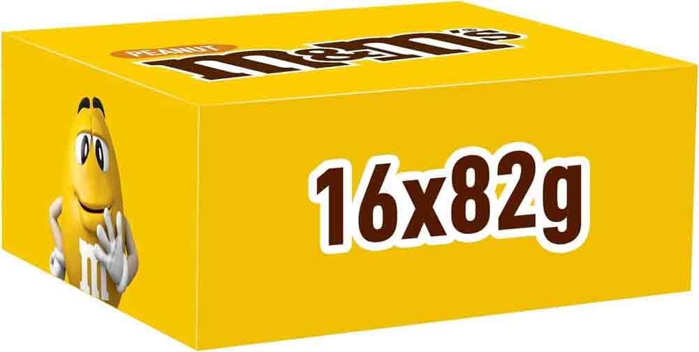 M&M'S PEANUT - Bonbons Chocolat au Lait & Cacahuètes - Grand Format - Lot de 16 x 82g Cacao 16 sachets