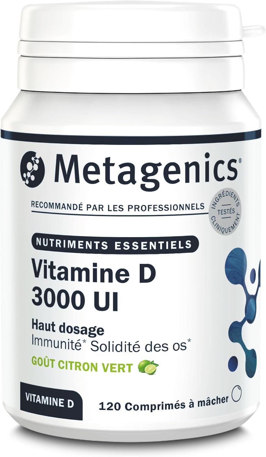 Vitamine D Forte 3000 UI - Carence en vitamine D - Soutien Immunitaire et Solidité des Os - 120 comprimés à mâcher - Env - 4 Mois