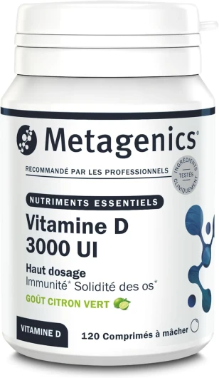 Vitamine D Forte 3000 UI - Carence en vitamine D - Soutien Immunitaire et Solidité des Os - 120 comprimés à mâcher - Env - 4 Mois