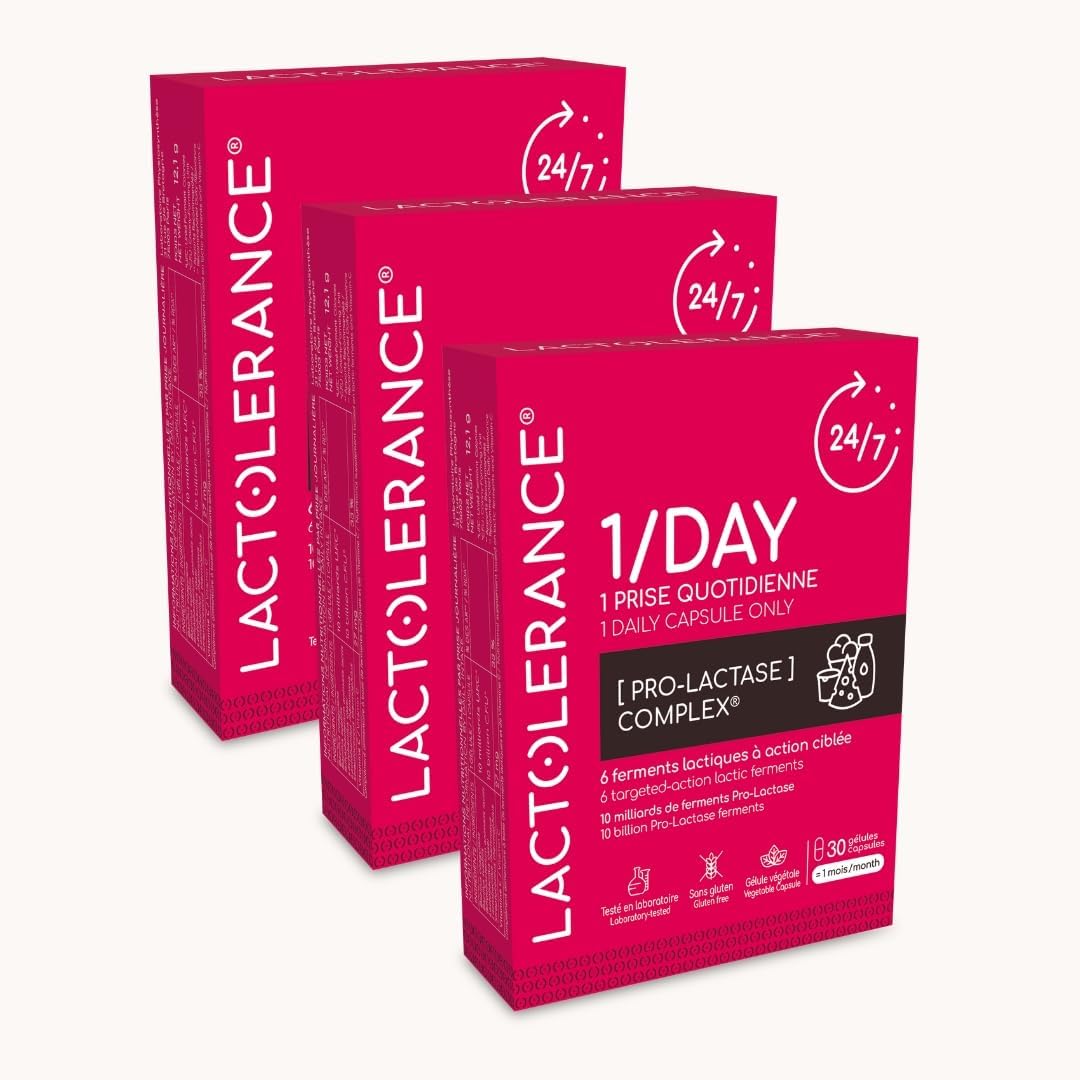 LACTOLERANCE 1/DAY - Précurseur Naturel de Lactase - Pack 3 Mois - 90 Gélules - Améliore la Digestion du Lactose - Protection 24h - 1 Gélule/Jour - Ferments Lactiques - Sans Additif 30 unité (Lot de 3)