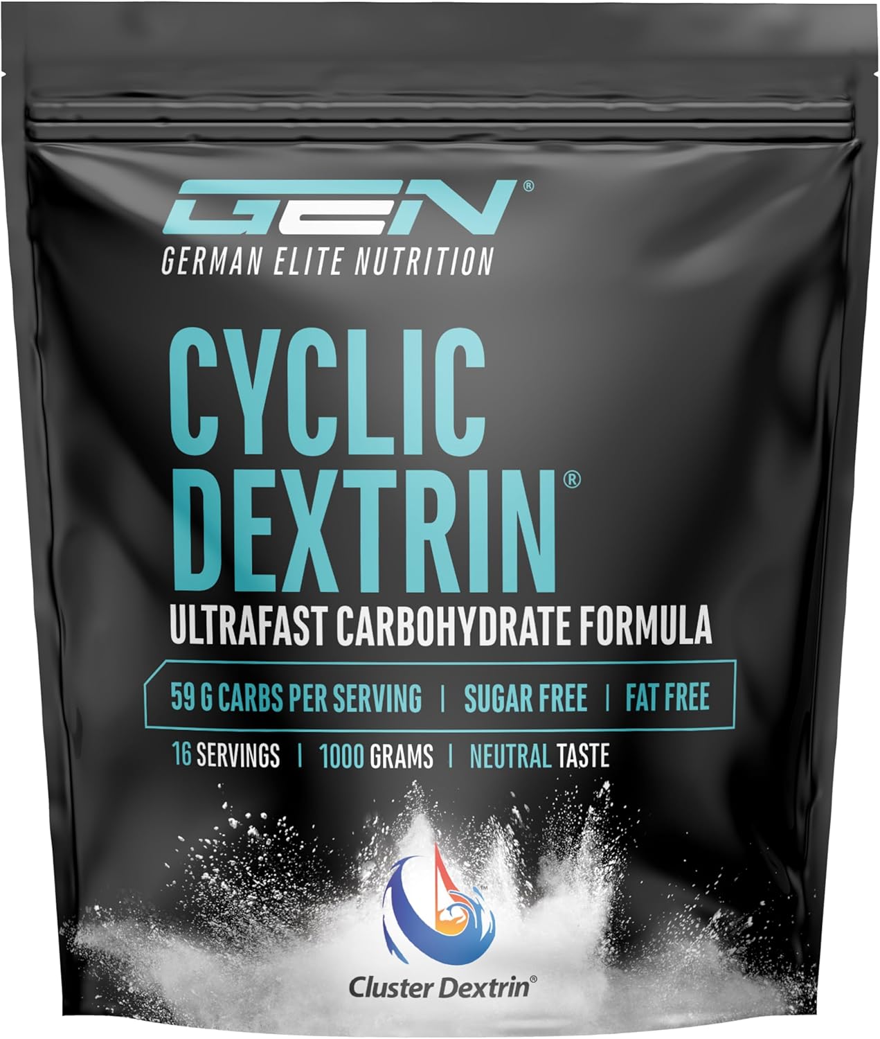 Cyclic Dextrin (Cluster Dextrin®) 1000 g - Poudre de glucides premium - Dextrine cyclique hautement ramifiée - Poudre énergétique brevetée pour plus d'énergie - Vegan