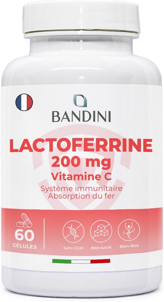® LACTOFERRINE Pure 60 Gélules (200mg par Gélule) - Capsules Hautement Dosées avec 60mg de Vitamine C - Lactoferrin pour renforcer le Système Immunitaire - Régule l'Absorption du Fer - Sans OGM 60 unité (Lot de 1)