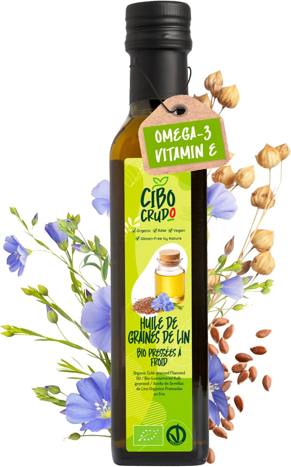 Huile de Lin Alimentaire Bio - 250ml - Huile de Lin Bio Pressé à Froid Brut et Pur - Riche en Antioxydants Calcium et Oméga 3 - Huile de Graine de Lin - Huile de Lin 250 ml (Lot de 1)