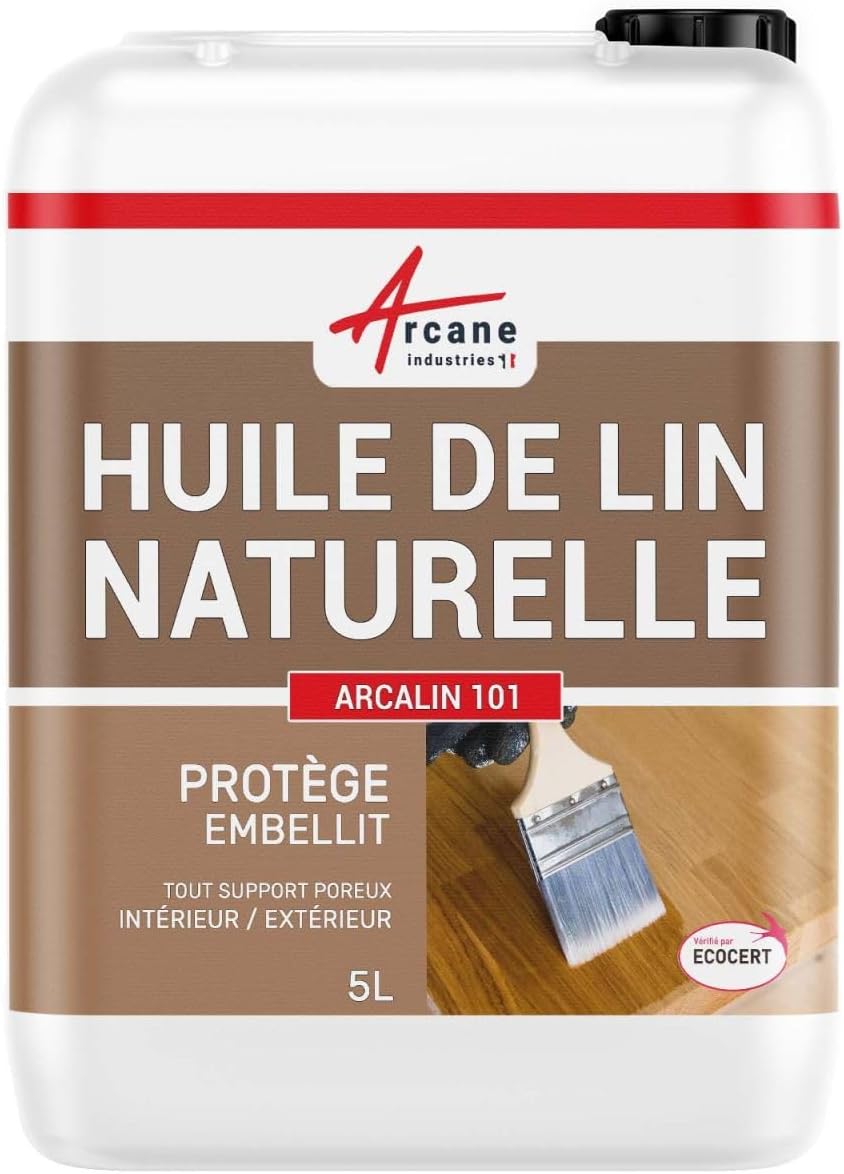 Huile de lin, naturelle pour bois extérieur et intérieur - 5 L - ARCANE INDUSTRIES