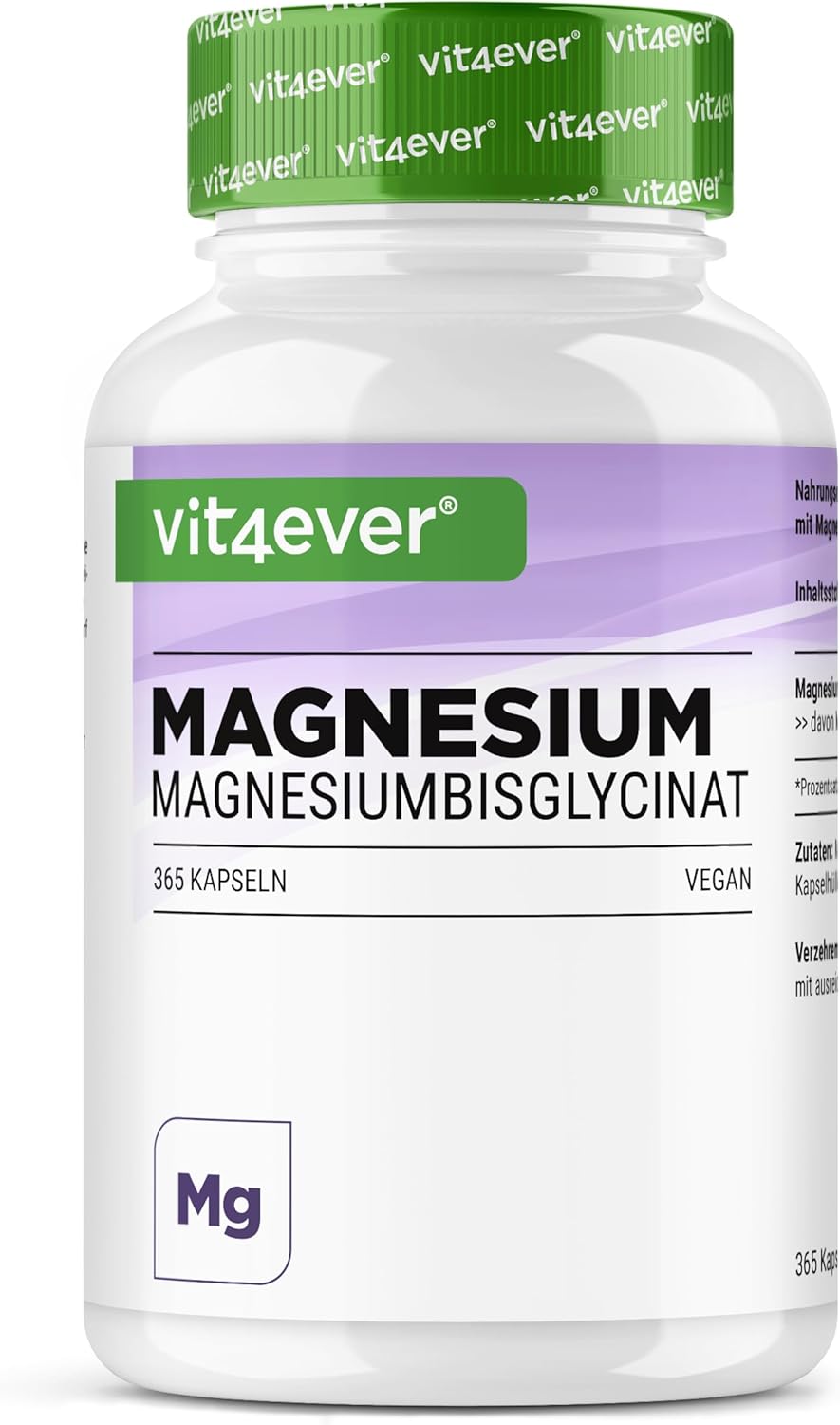 Bisglycinate de magnésium - 365 gélules - Premium : Magnésium chélaté - 155 mg de magnésium élémentaire par gélule - Vegan - Formule à haute dose 365 unité (Lot de 1)