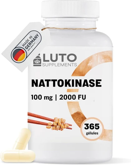 Nattokinase - 365 gélules - 100 mg (20 000 FU/g) - 12 mois d'approvisionnement - Testé en laboratoire - Haute dose - Végétalien - À partir de soja sans OGM - Sans additifs indésirables - LUTO