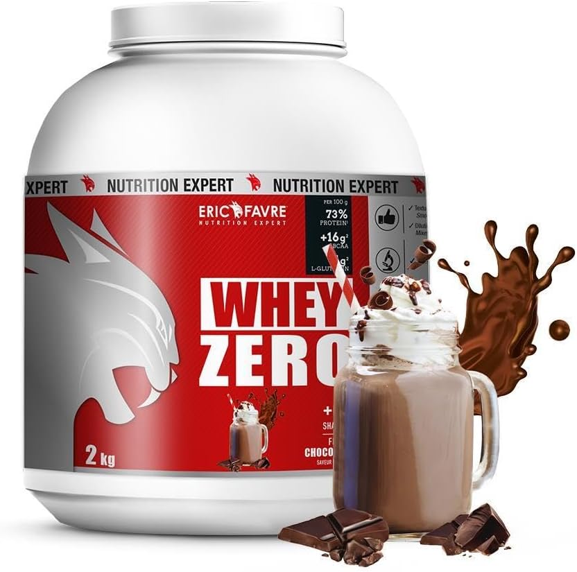 WHEY ZERO +74% de Protéine Whey Concentrée, Faible en Sucre, Construction/Récupération Musculaire - 2kg - Saveur Chocolat - Laboratoire Français Eric Favre Chocolat 2kg
