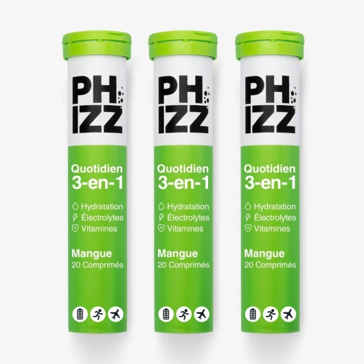 Electrolytes Phizz, Multivitamines & Comprimés d'hydratation - 60 comprimés de réhydratation effervescents - 18 vitamines et minéraux, vitamine C, végane, végétarien et hypocalorique (Mangue)