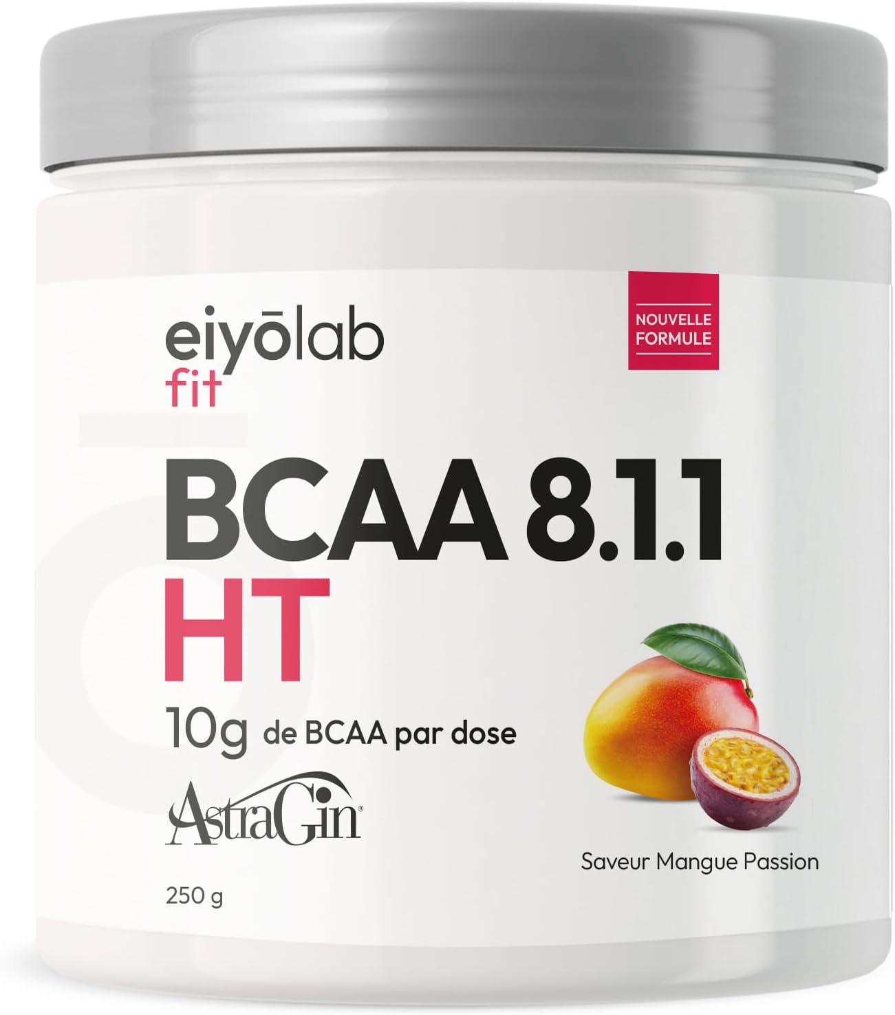 BCAA 8.1.1 - Acides Aminés en Poudre - 8g de Leucine + 1g de Citrulline & AstraGin® - Construction et Récupération Musculaire - Efficace Contre l’Acide Lactique - Mangue Passion 250g - Eiyolab Mangue Passion 250 g